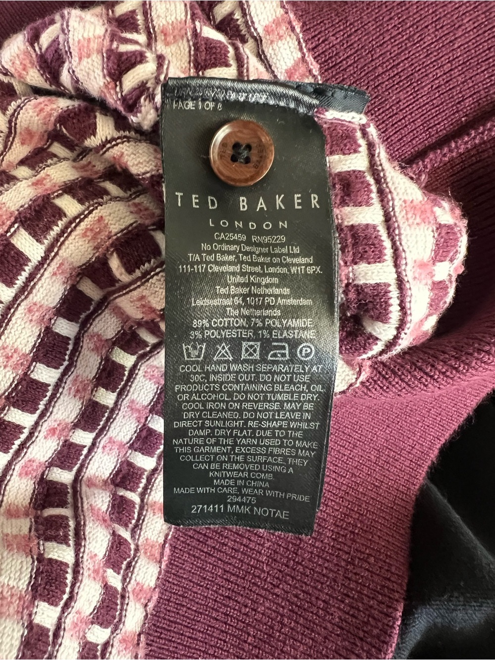 Men’s Ted Baker Burgundy and White Check Knit Polo - Picture 4 of 4